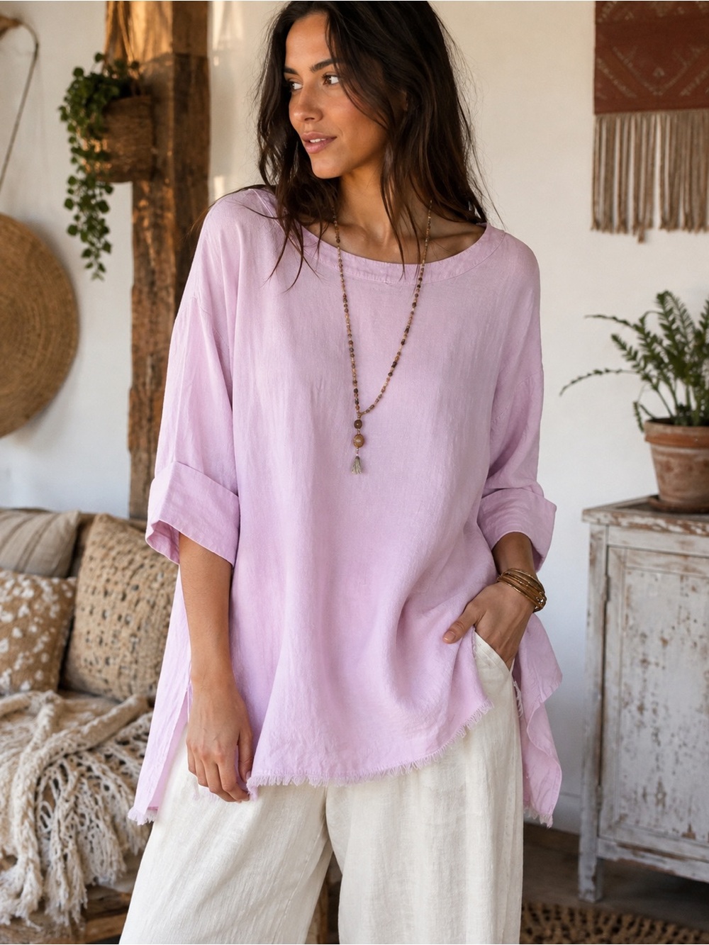 Umgee Pastel Lilac Scoop Neck Tunic